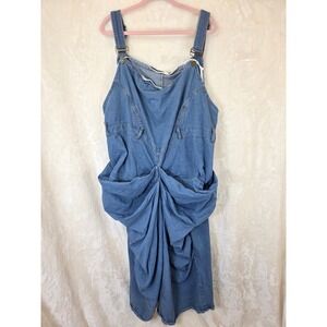 Xpluswear Blue Denim Ruched Front Overall Dress Womens Plus Size Medium Wash